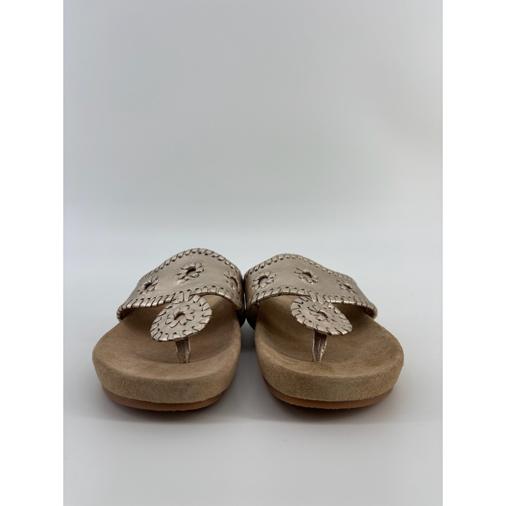 Jack Rogers Jacks Comfort Metallic Gold Leather Whipstitch Sandals Womens 6.5